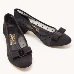 Pre Owned Salvatore Ferragamo Black Mesh Vara Bow Pumps Size 39.5
