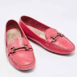 Salvatore Ferragamo Pink Leather Gancini Bit Loafers Size 39