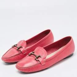 Salvatore Ferragamo Pink Leather Gancini Bit Loafers Size 39