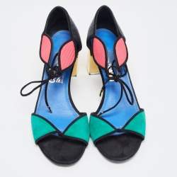 Salvatore Ferragamo Tricolor Suede and Lizard Ankle Tie Sandals Size 37