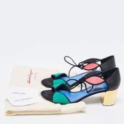 Salvatore Ferragamo Tricolor Suede and Lizard Ankle Tie Sandals Size 37