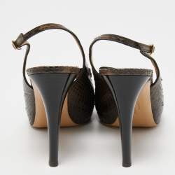 Pre Owned Salvatore Ferragamo Brown Python  Leather Vara Bow Slingback  Pumps Size 39.5