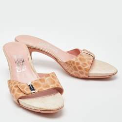 Pre Owned Salvatore Ferragamo Pink Croc Embossed Leather Slide Sandals Size 40.5