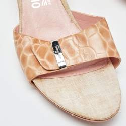 Pre Owned Salvatore Ferragamo Pink Croc Embossed Leather Slide Sandals Size 40.5