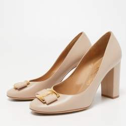 Pre Owned Salvatore Ferragamo Beige Leather Lola Pumps Size 40.5
