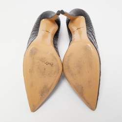 مملوكة مسبقًا Salvatore Ferragamo Black Croc Embossed Leather Pointed Toe Pumps Size 40.5