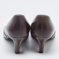 Salvatore Ferragamo Brown Leather Square Toe Pumps Size 38