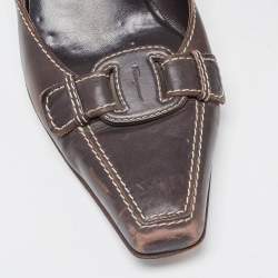 Salvatore Ferragamo Brown Leather Square Toe Pumps Size 38