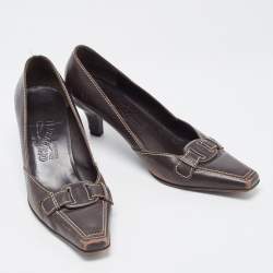 Salvatore Ferragamo Brown Leather Square Toe Pumps Size 38