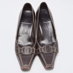 Salvatore Ferragamo Brown Leather Square Toe Pumps Size 38