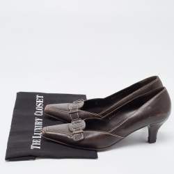 Salvatore Ferragamo Brown Leather Square Toe Pumps Size 38