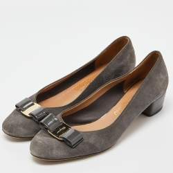 Salvatore Ferragamo Grey Suede Vara Bow Pumps Size 40