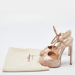 Pre Owned Salvatore Ferragamo Beige Satin Ankle Strap Platform Sandals Size 35
