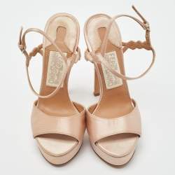 Pre Owned Salvatore Ferragamo Beige Satin Ankle Strap Platform Sandals Size 35