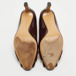 Pre Owned Salvatore Ferragamo Burgundy Patent Leather Fringe Detail Pumps Size 37.5