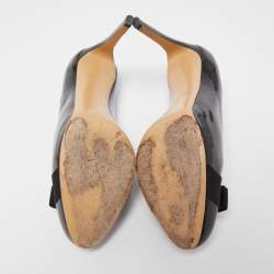 Pre Owned Salvatore Ferragamo Black Patent Leather Vara Bow Pumps Size 39.5