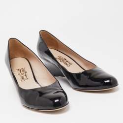 Pre Owned Salvatore Ferragamo Black Patent Leather Wedge Pumps Size 41.5
