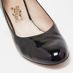 Pre Owned Salvatore Ferragamo Black Patent Leather Wedge Pumps Size 41.5