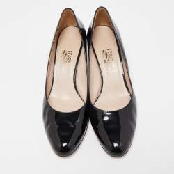 Pre Owned Salvatore Ferragamo Black Patent Leather Wedge Pumps Size 41.5