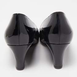 Pre Owned Salvatore Ferragamo Black Patent Leather Wedge Pumps Size 41.5