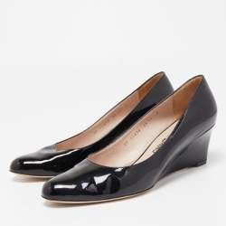 Pre Owned Salvatore Ferragamo Black Patent Leather Wedge Pumps Size 41.5