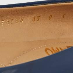 Pre Owned Salvatore Ferragamo Blue Patent Leather Vara Bow Ballet Flats Size 38.5