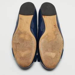 Pre Owned Salvatore Ferragamo Blue Patent Leather Vara Bow Ballet Flats Size 38.5