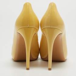 Pre Owned Salvatore Ferragamo Yellow Patent Leather Vara Bow Platform Pumps Size 41.5