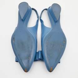 Pre Owned Salvatore Ferragamo Blue  Leather Vara Bow  Slingback Flats Size 39.5