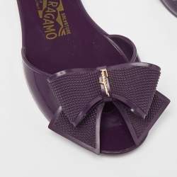Salvatore Ferragamo Purple Jelly Barbados Bow Ballet Flats Size 35.5
