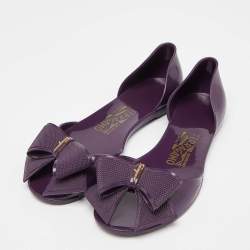 Salvatore Ferragamo Purple Jelly Barbados Bow Ballet Flats Size 35.5