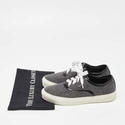 Pre Owned Salvatore Ferragamo Grey/Black Wool and Patent Leather Low Top Sneakers Size 37