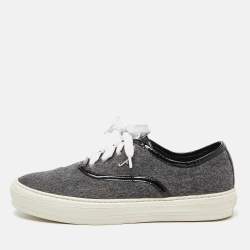Pre Owned Salvatore Ferragamo Grey/Black Wool and Patent Leather Low Top Sneakers Size 37