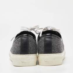 Pre Owned Salvatore Ferragamo Grey/Black Wool and Patent Leather Low Top Sneakers Size 37