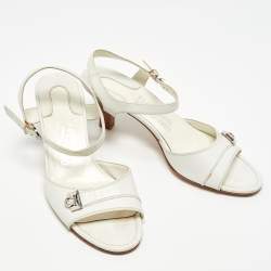Salvatore Ferragamo White Leather Ankle Strap Sandals Size 39
