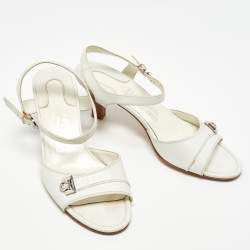 Pre Owned Salvatore Ferragamo White Leather Ankle Strap Sandals Size 39