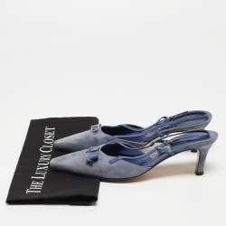 Pre Owned Salvatore Ferragamo Blue Suede and Leather Slingback Pumps Size 39