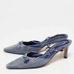 Pre Owned Salvatore Ferragamo Blue Suede and Leather Slingback Pumps Size 39