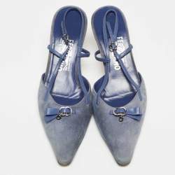 Pre Owned Salvatore Ferragamo Blue Suede and Leather Slingback Pumps Size 39