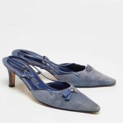 Pre Owned Salvatore Ferragamo Blue Suede and Leather Slingback Pumps Size 39