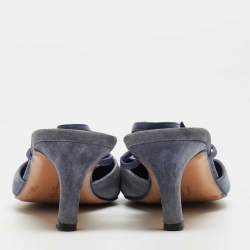 Pre Owned Salvatore Ferragamo Blue Suede and Leather Slingback Pumps Size 39