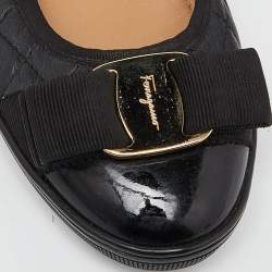 Pre Owned Salvatore Ferragamo Black Quilted Leather and Patent Varina Ballet Flats Size 35.5