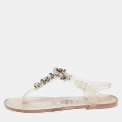 Pre Owned Salvatore Ferragamo Transparent PVC Embellished Flat Sandals Size 39.5