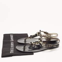 Salvatore Ferragamo Black PVC Embellished Flat Sandals Size 39.5