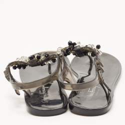 Salvatore Ferragamo Black PVC Embellished Flat Sandals Size 39.5