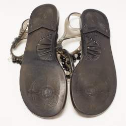 Salvatore Ferragamo Black PVC Embellished Flat Sandals Size 39.5