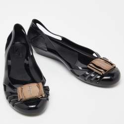 Pre Owned Salvatore Ferragamo Black Jelly Bermuda Ballet Flats Size 37.5