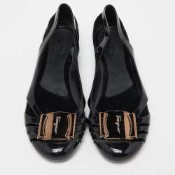 Pre Owned Salvatore Ferragamo Black Jelly Bermuda Ballet Flats Size 37.5