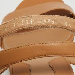 Pre Owned Salvatore Ferragamo Beige Leather and Raffia Marlene Wedge Sandals Size 39