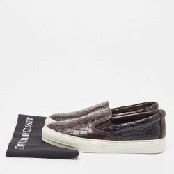 Pre Owned Salvatore Ferragamo Brown Croc Leather Pacau Slip On Sneakers Size 39.5